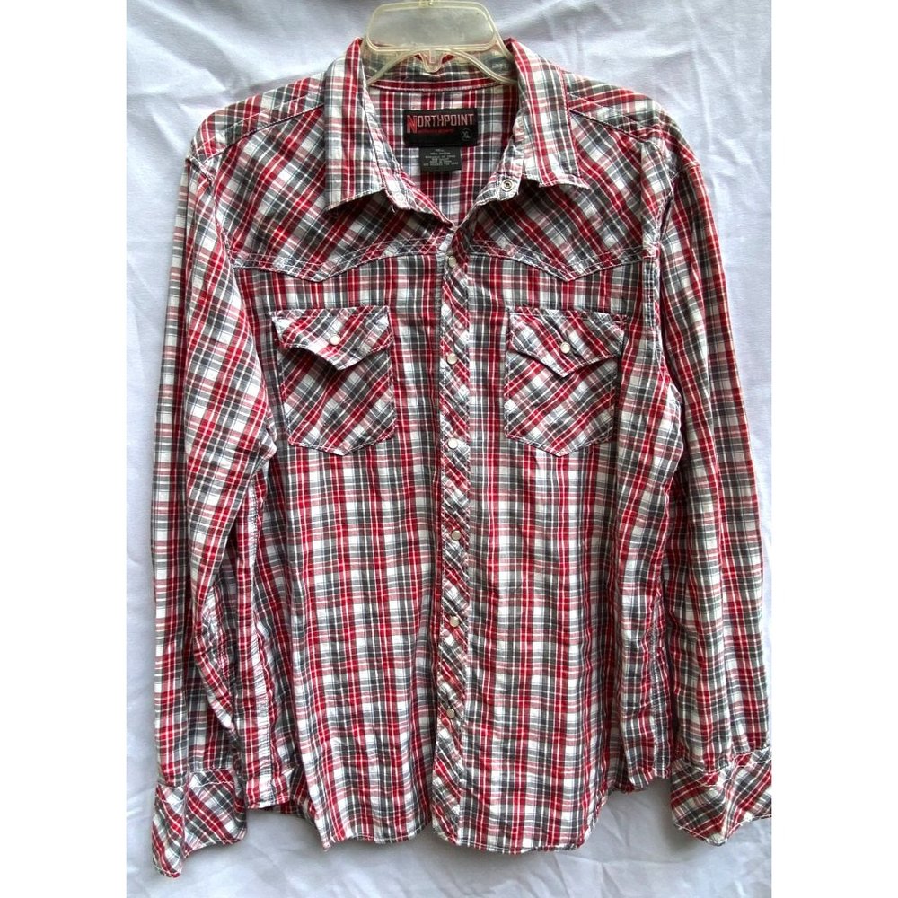 Northpoint Men's pearl Snap shirt Sz XL Red Plaid Long Sleeve
